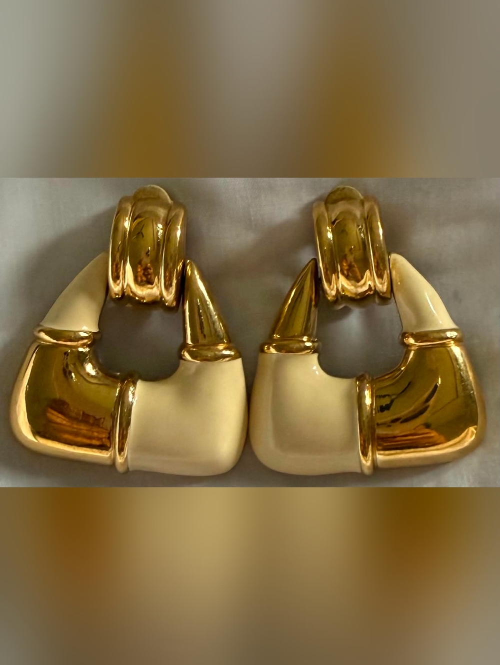 Givenchy Gold and Cream Sculptural Clip-On Earrings
